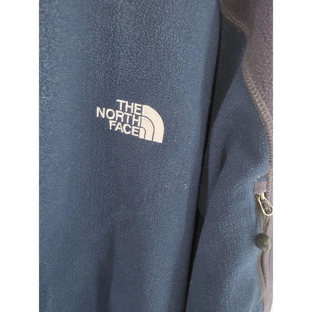 The North Face Mens XXL Full Zip Fleece Jacket Navy Blue Gray Grid Lined Regular